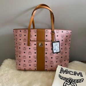 SOLD Authentic MCM Anya Medium Visetos Zip Top Shopper In Soft Pink (NWT)